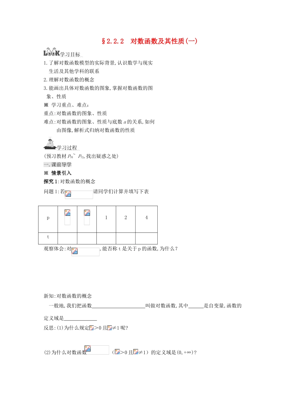 高中数学 第2章 指数函数、对数函数和幂函 2.2.2 对数函数及其性质（一）导学案（无答案）湘教版必修1-湘教版高一必修1数学学案_第1页