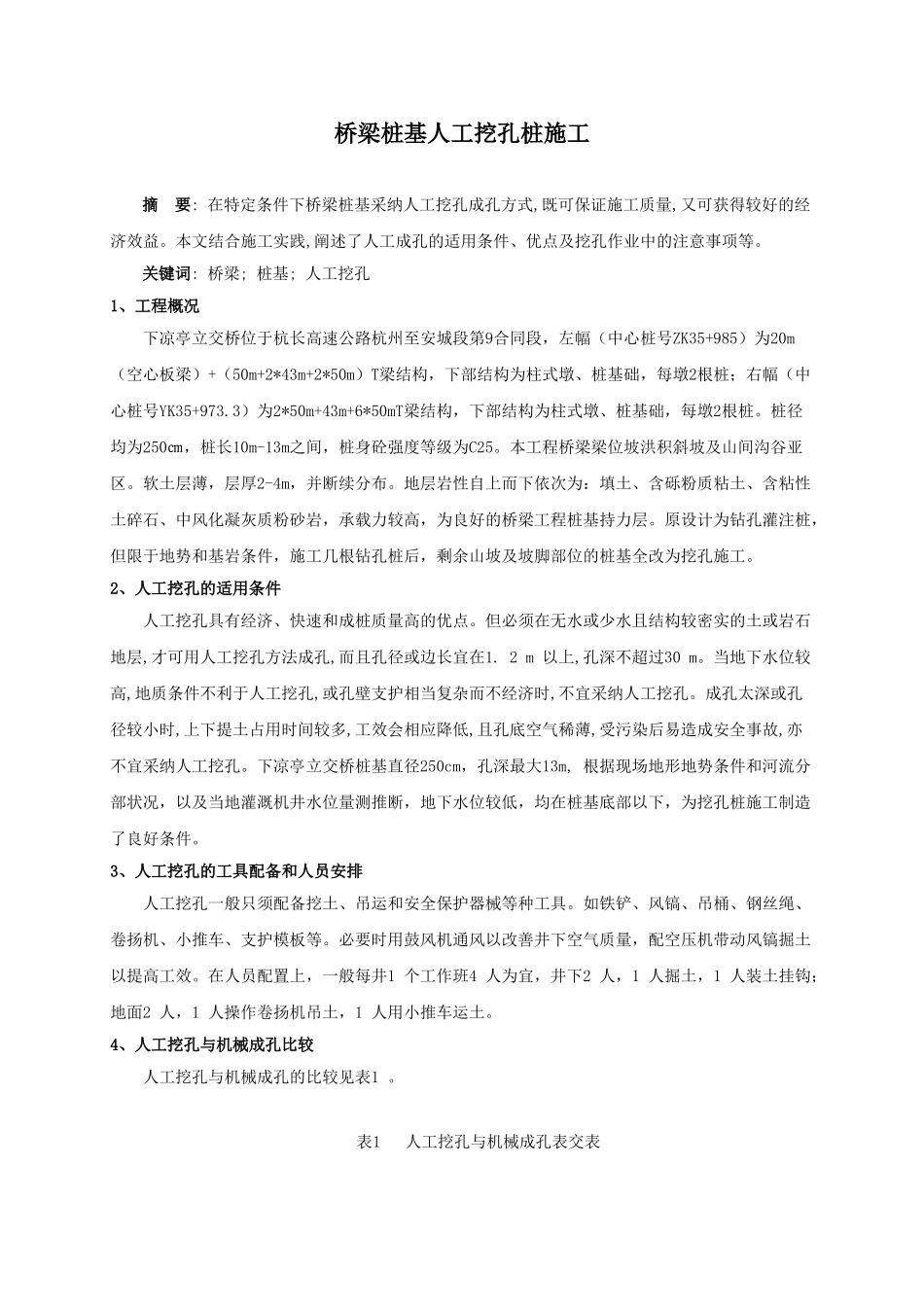 桥梁桩基人工挖孔桩施工_第1页