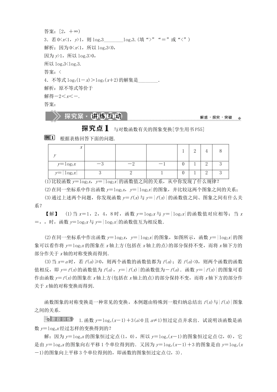 高中数学 第3章 指数函数、对数函数和幂函数 3.2 对数函数 3.2.2 对数函数 第2课时 对数函数及其性质的应用学案 苏教版必修1-苏教版高一必修1数学学案_第2页