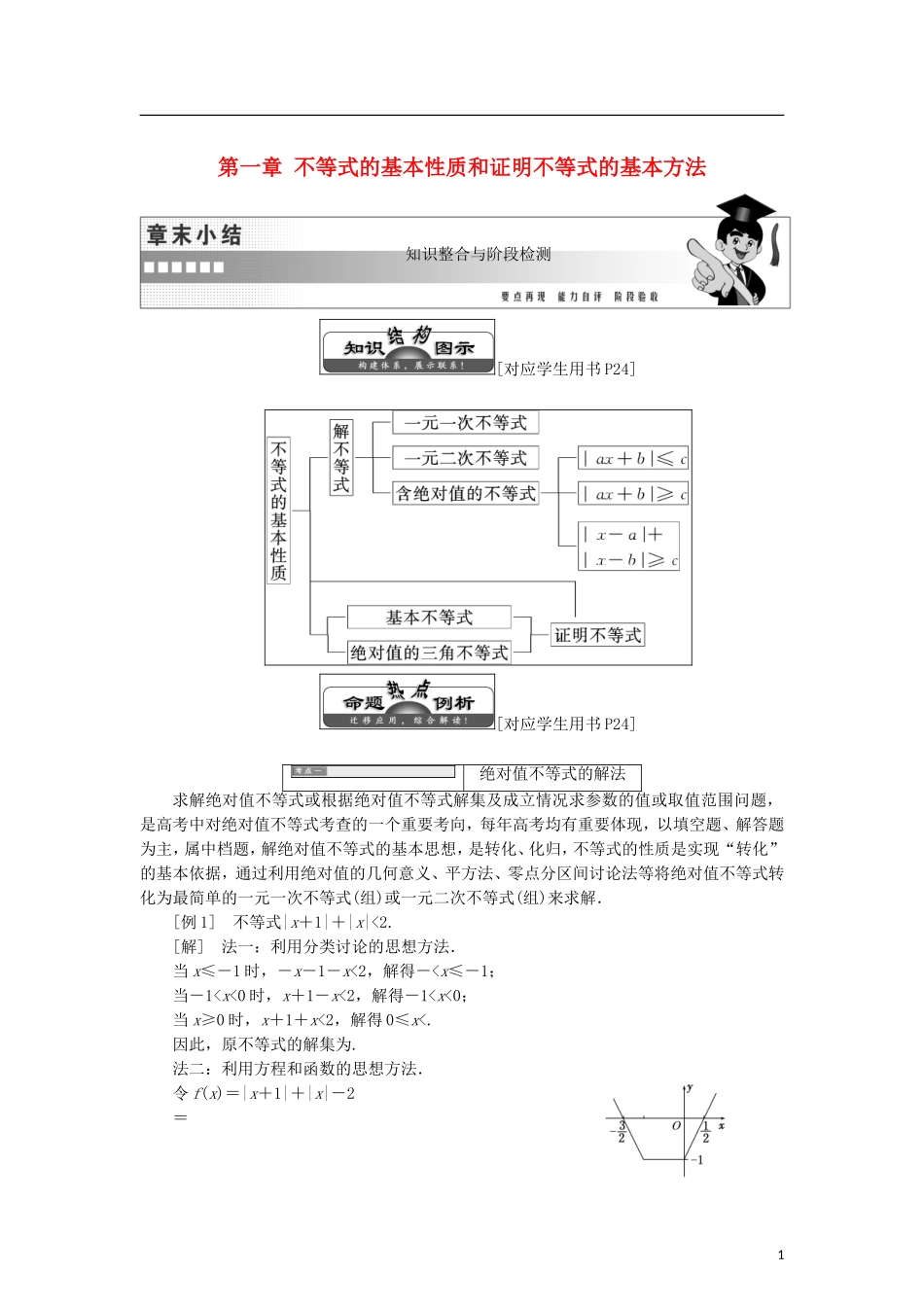 高中数学 第一章 不等式的基本性质和证明不等式的基本方法章末小结知识整合与阶段检测学案 新人教B版选修4-5-新人教B版高二选修4-5数学学案_第1页