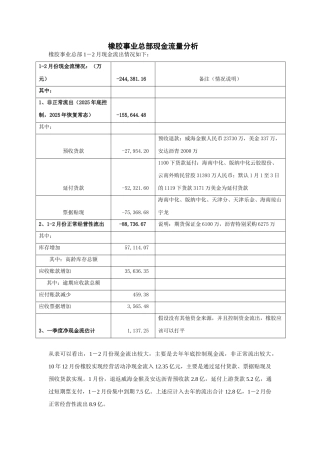 橡胶事业总部现金流分析