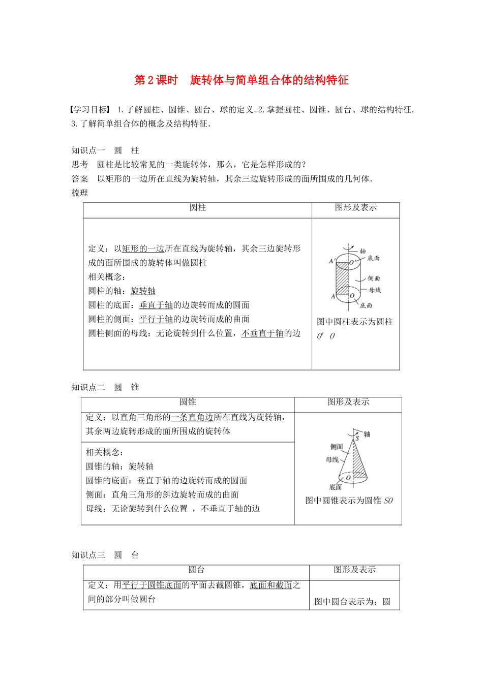 高中数学 第一章 空间几何体 1.1 第2课时 旋转体与简单组合体的结构特征学案 新人教A版必修2-新人教A版高一必修2数学学案_第1页