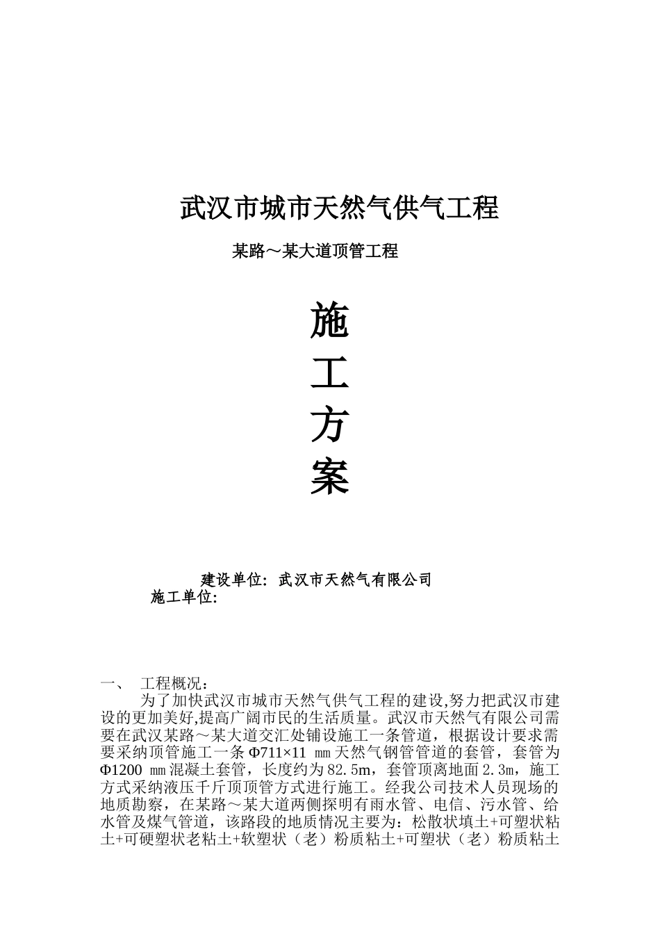 武汉市城市天然气供气工程顶管施工方案_第1页