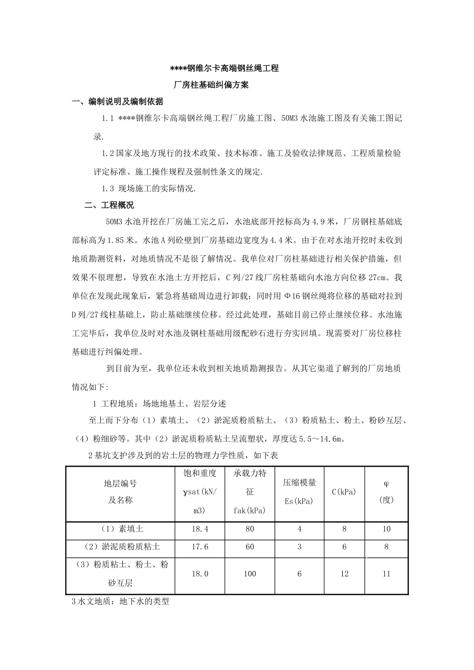 武汉某厂房厂房柱基础纠偏方案_第1页