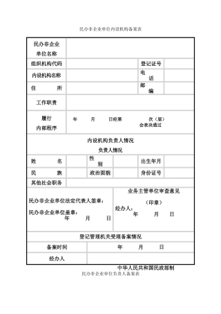 民办非企业单位内设机构备案表