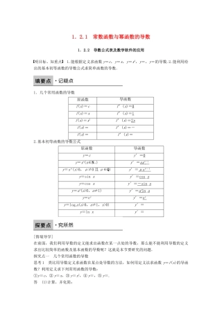 高中数学 第一章 导数及其应用 1.2.1 常数函数与幂函数的导数 1.2.2 导数公式表及数学软件的应用学案 新人教B版选修2-2-新人教B版高二选修2-2数学学案