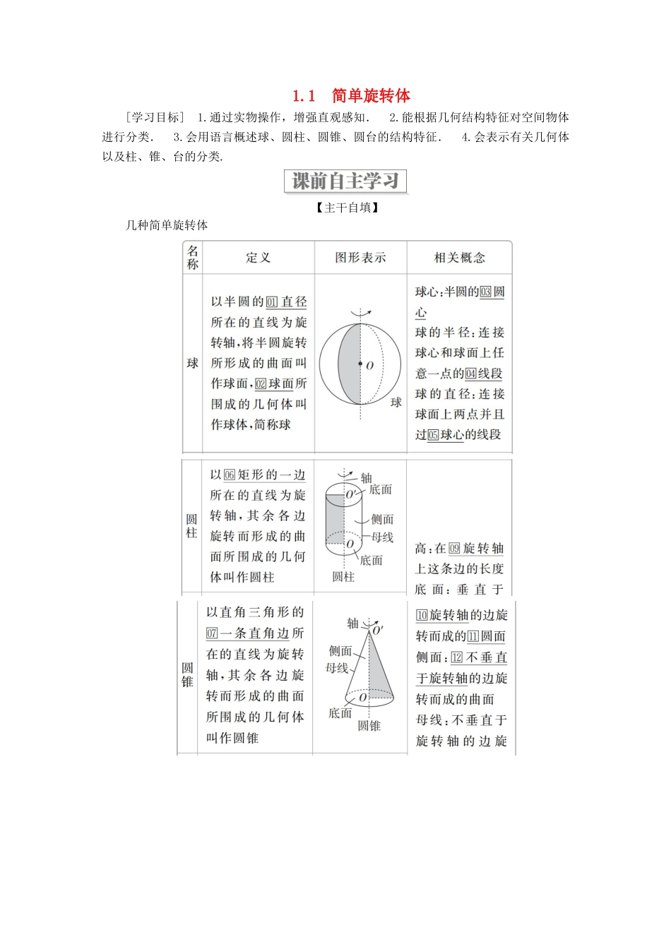高中数学 第一章 立体几何初步 1.1 简单旋转体学案 北师大版必修2-北师大版高一必修2数学学案_第1页