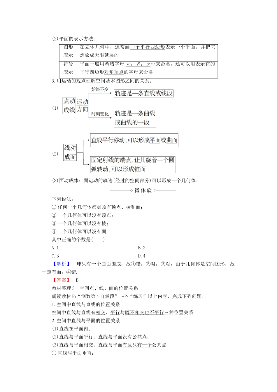 高中数学 第一章 立体几何初步 1.1.1 构成空间几何体的基本元素学案（含解析）新人教B版必修2-新人教B版高一必修2数学学案_第2页
