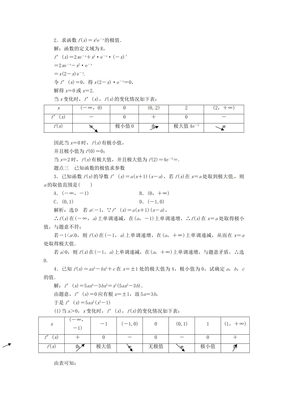 高中数学 第一章 导数及其应用 1.3 导数在研究函数中的应用 1.3.2 函数的极值与导数教学案 新人教A版选修2-2-新人教A版高二选修2-2数学教学案_第3页