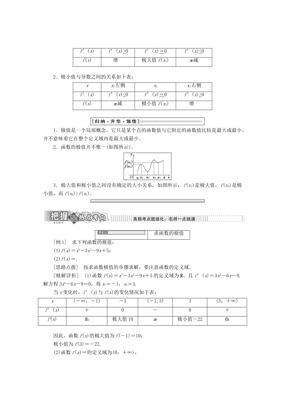 高中数学 第一章 导数及其应用 1.3 导数在研究函数中的作用 1.3.2 极大值与极小值教学案 苏教版选修2-2-苏教版高二选修2-2数学教学案_第2页
