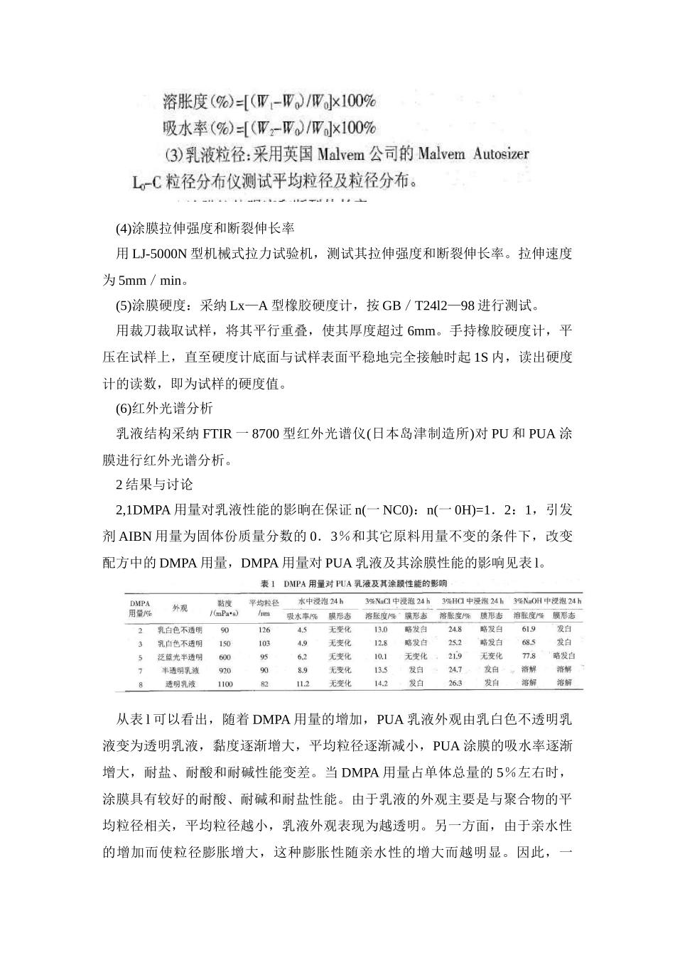 水性聚氨酯-丙烯酸酯复合乳液的合成研究_第3页