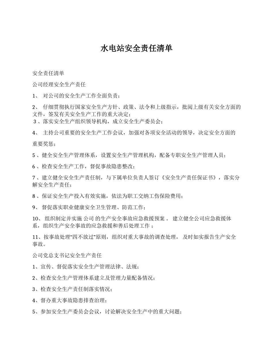 水电站安全责任清单_第1页