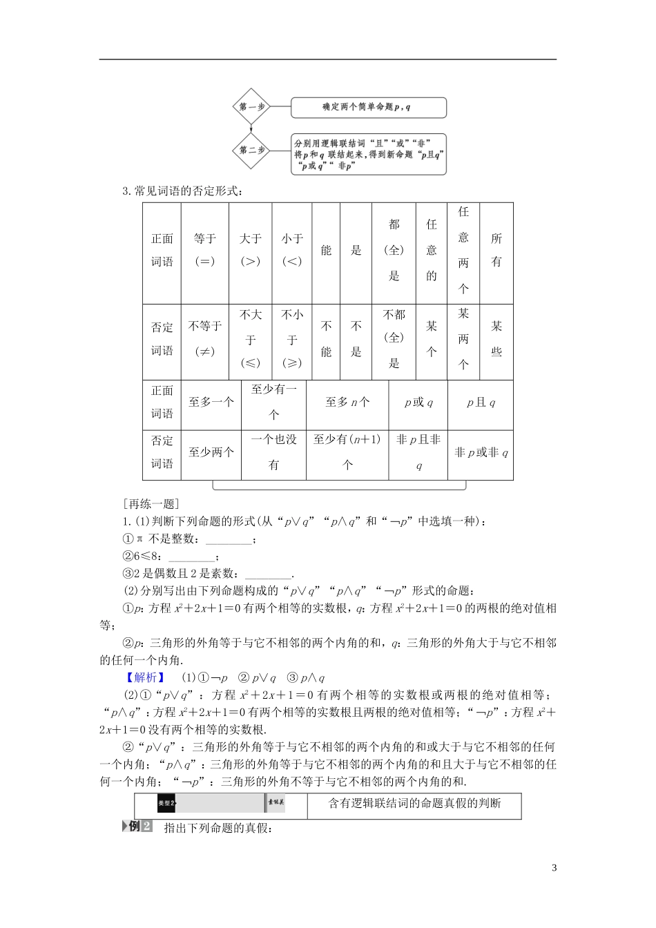 高中数学 第一章 常用逻辑用语 1.3.1 且（and）1.3.2 或（or）1.3.3 非（not）学案 新人教A版选修1-1-新人教A版高二选修1-1数学学案_第3页
