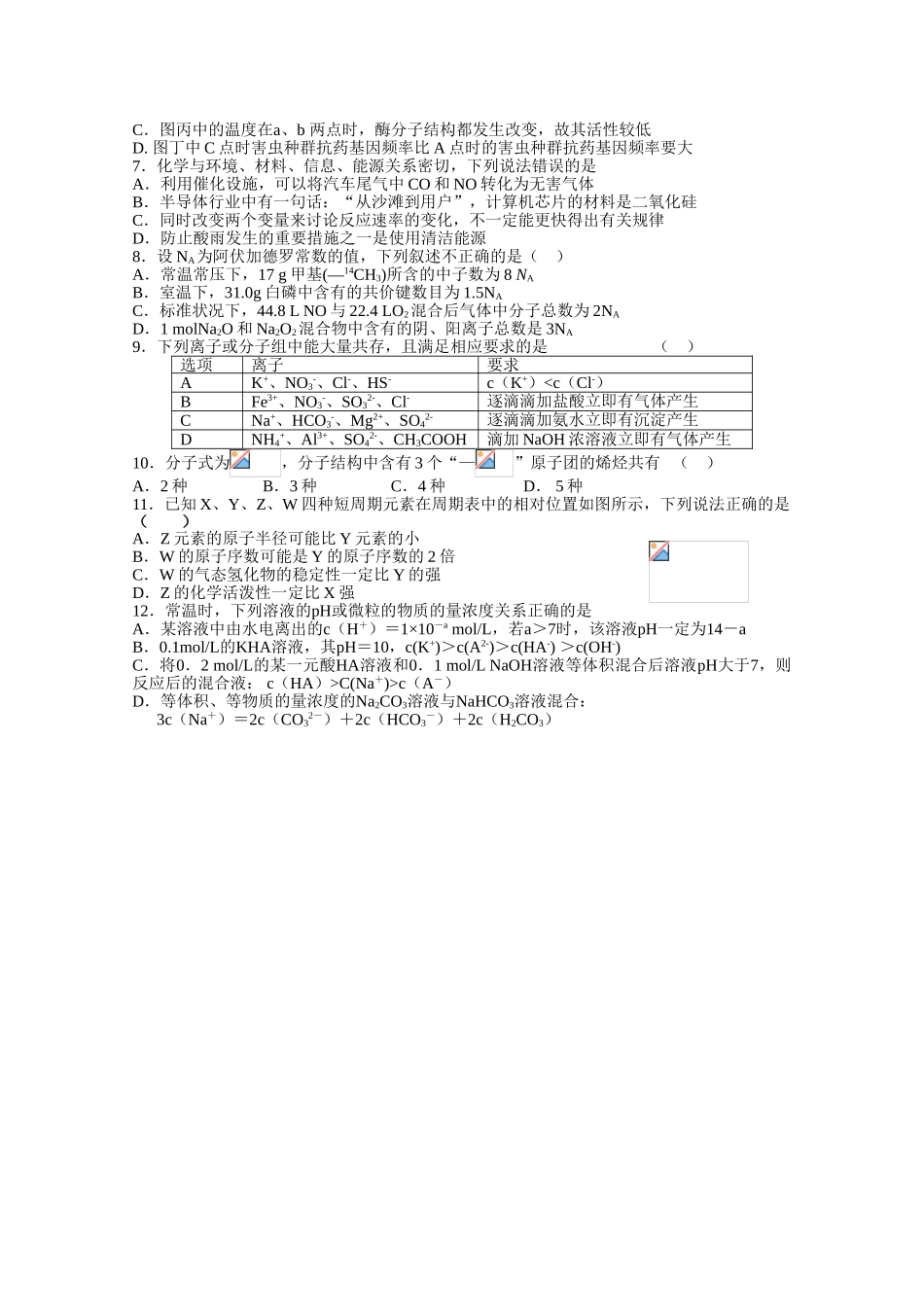 江西师大附中鹰潭一中高三4月联考理综_第2页
