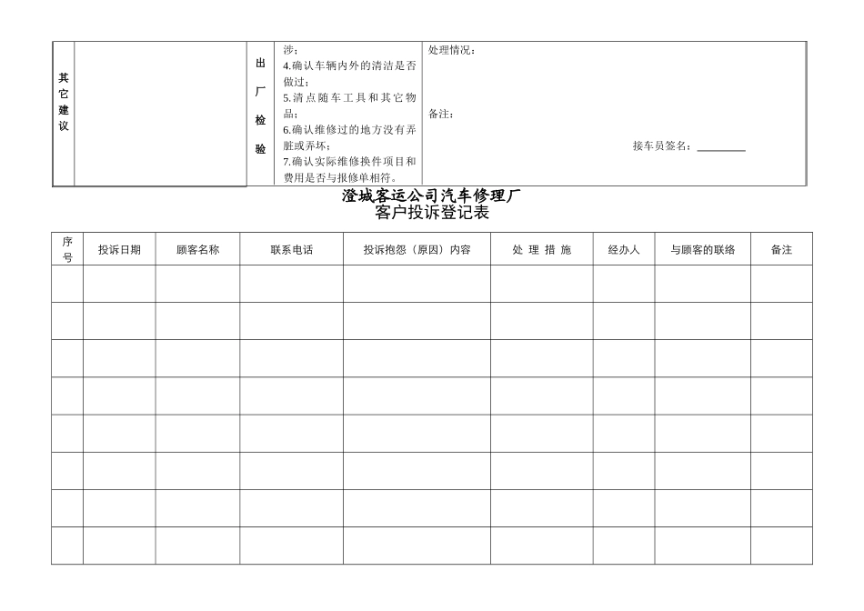 汽车维修企业客户满意度调查表投诉登记表_第2页
