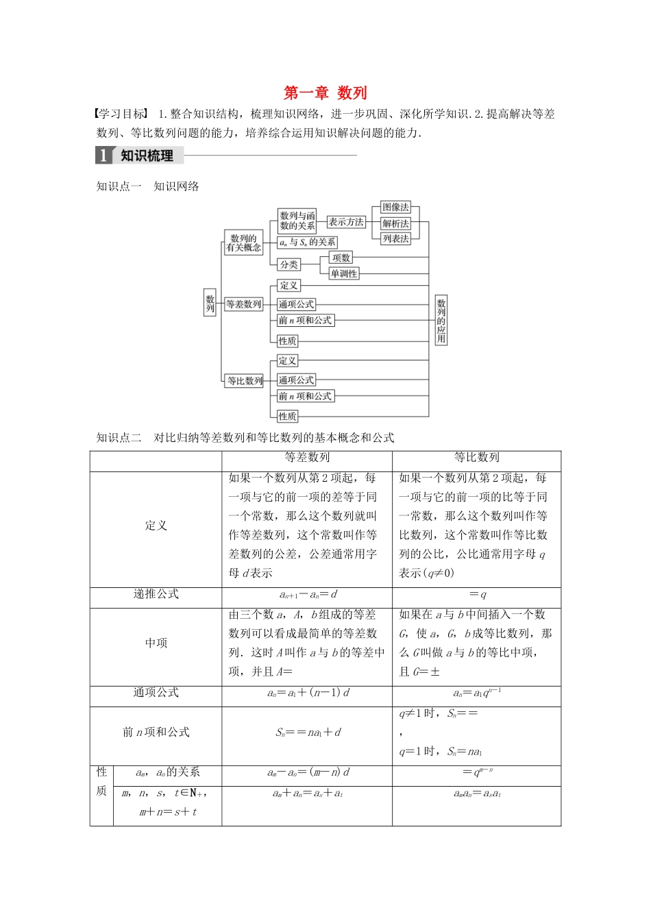 高中数学 第一章 数列章末复习课学案 北师大版必修5-北师大版高一必修5数学学案_第1页