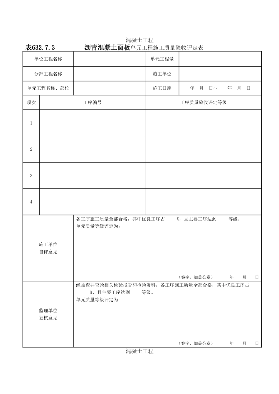沥青混凝土面板单元工程施工质量验收评定表_第1页