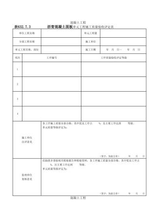 沥青混凝土面板单元工程施工质量验收评定表