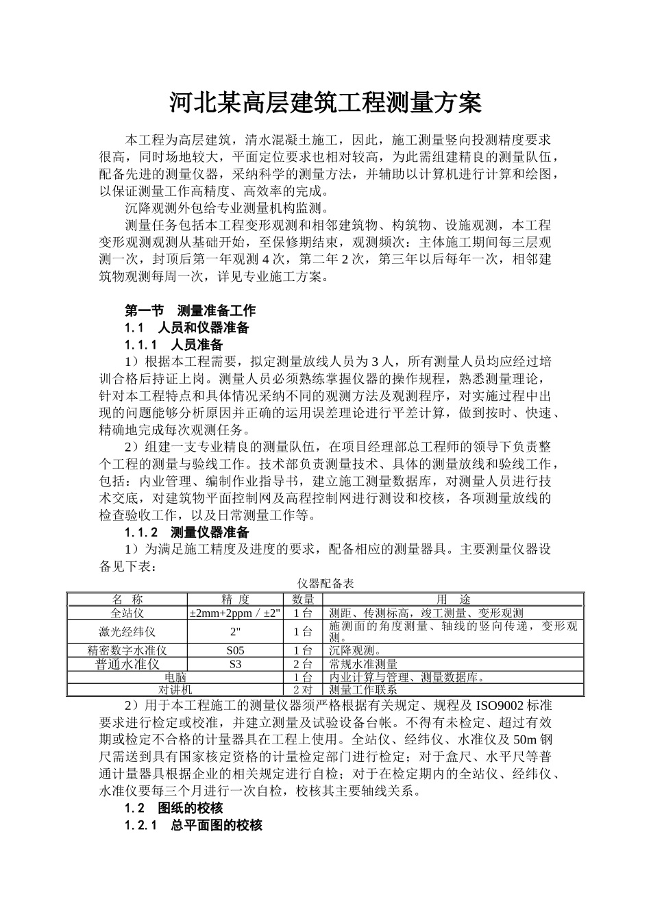 河北某高层建筑工程测量方案_第1页