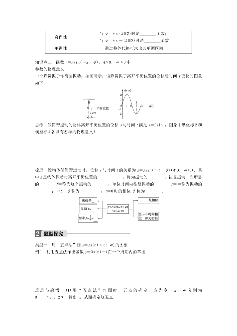 高中数学 第一章 三角函数 1.3.3 第2课时 函数y＝Asin（ωx＋φ）的图象与性质学案 苏教版必修4-苏教版高一必修4数学学案_第2页