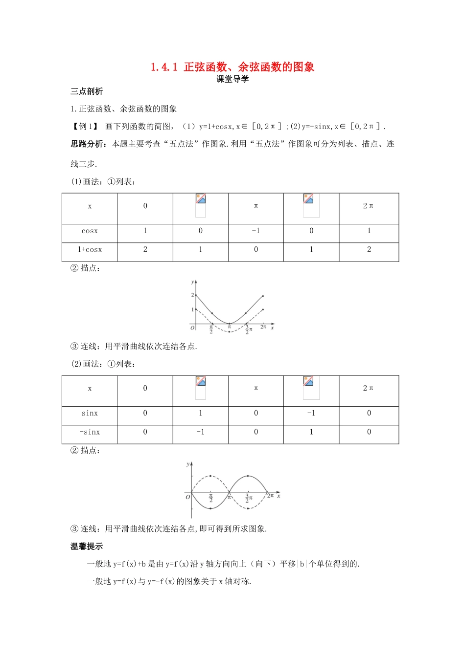 高中数学 第一章 三角函数 1.4 三角函数的图象与性质 1.4.1 正弦函数、余弦函数的图象课堂导学案 新人教A版必修4-新人教A版高一必修4数学学案_第1页