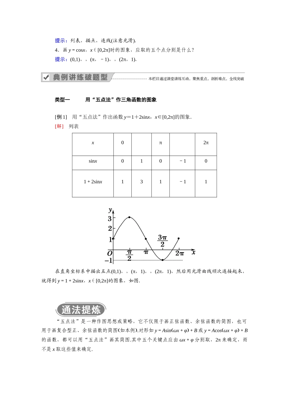 高中数学 第一章 三角函数 1.4 三角函数的图象与性质 1.4.1 正弦函数、余弦函数的图象学案（含解析）新人教A版必修4-新人教A版高二必修4数学学案_第2页