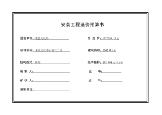 河南某县文化中心电气工程预算书