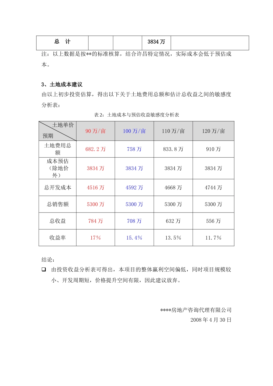 河南许昌某房地产项目地块投资估算_第3页