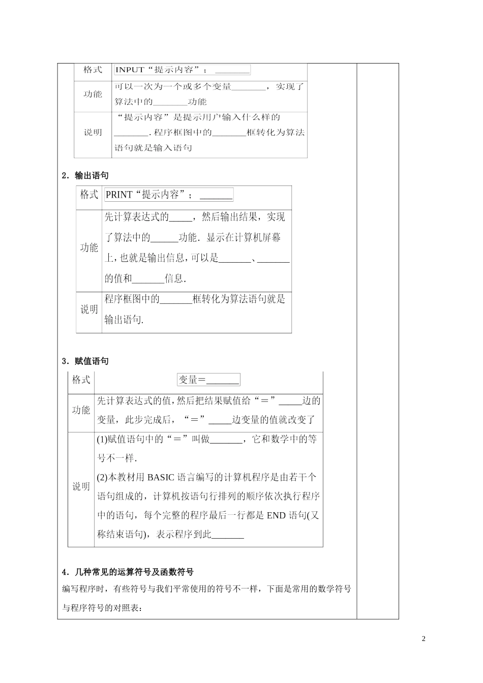高中数学 第一章 算法初步 1.2.1 输入语句、输出语句和赋值语句学案 新人教A版必修3-新人教A版高二必修3数学学案_第2页