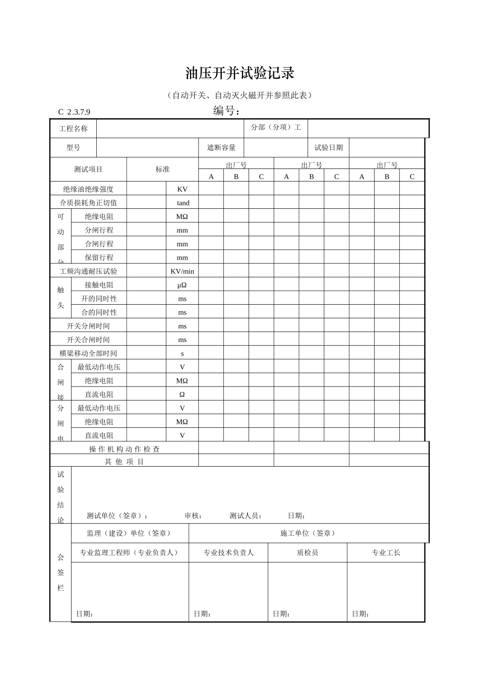 油压开并试验记录_第1页