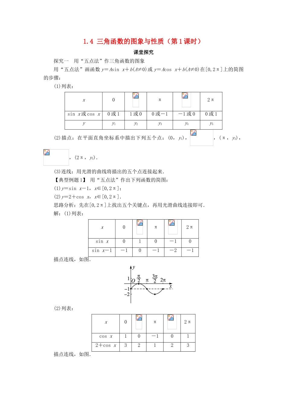 高中数学 第一章 三角函数 1.4 三角函数的图象与性质（第1课时）课堂探究学案 新人教A版必修4-新人教A版高一必修4数学学案_第1页