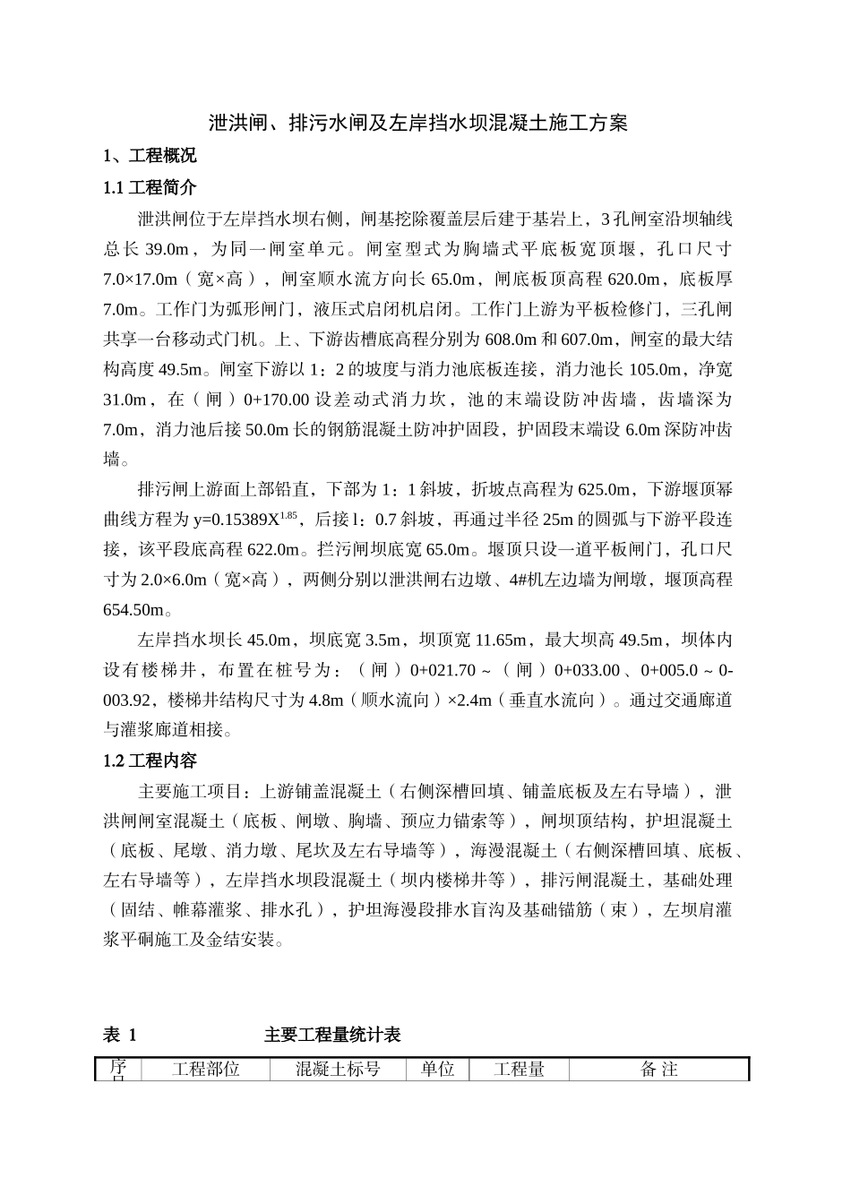 泄洪闸及挡水坝混凝土施工方案_第1页