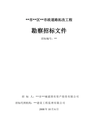 泉州市某市政道路拓改工程勘察招标文件