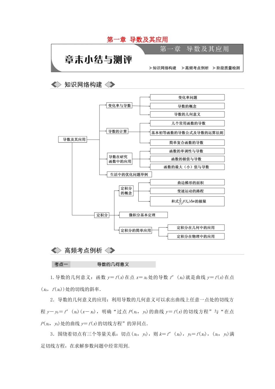 高中数学 第一章 导数及其应用章末小结与测评学案 新人教A版选修2-2-新人教A版高二选修2-2数学学案_第1页