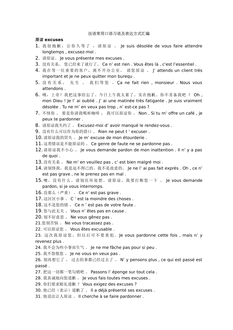 法语常用口语习语及表达方式汇编_第1页