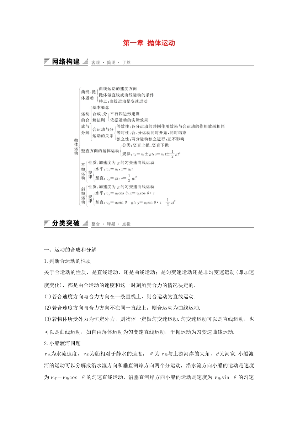 高中数学 第一章 抛体运动章末整合学案 粤教版必修2-粤教版高一必修2数学学案_第1页