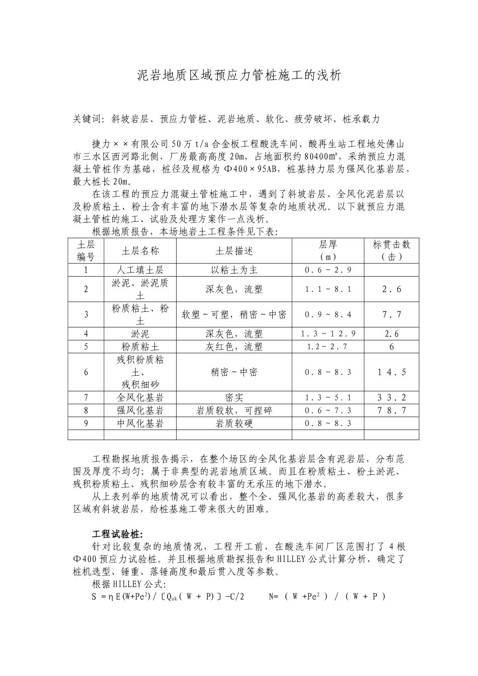 泥岩地质区域预应力管桩施工的浅析_第1页