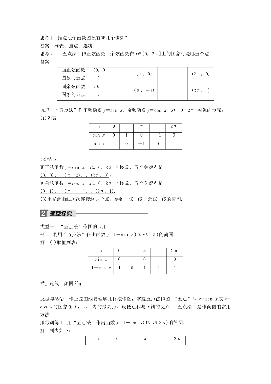 高中数学 第一章 三角函数 1.4.1 正弦函数、余弦函数的图象导学案 新人教A版必修4-新人教A版高一必修4数学学案_第2页