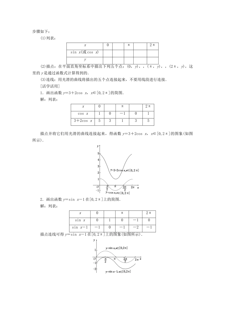 高中数学 第一章 三角函数 1.4.1 正弦函数、余弦函数的图象学案（含解析）新人教A版必修4-新人教A版高一必修4数学学案_第3页