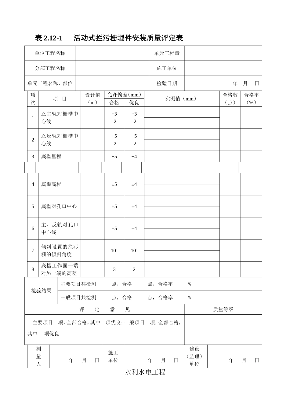 活动式拦污栅安装单元工程质量评定表-doc_第2页
