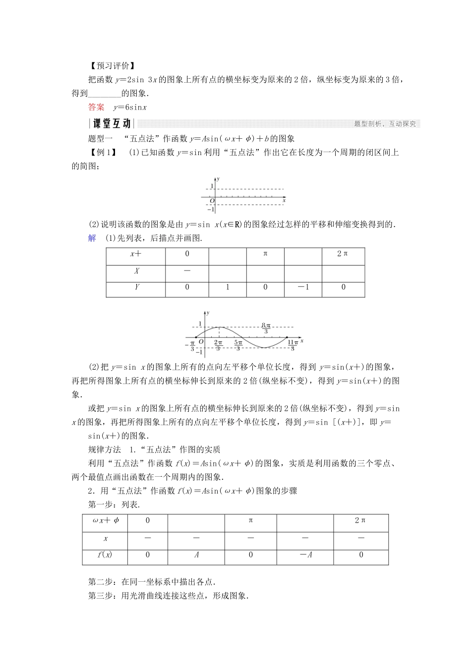 高中数学 第一章 三角函数 1.5 函数y＝Asin(ωx＋φ)的图象（1）学案 新人教A版必修4-新人教A版高一必修4数学学案_第2页