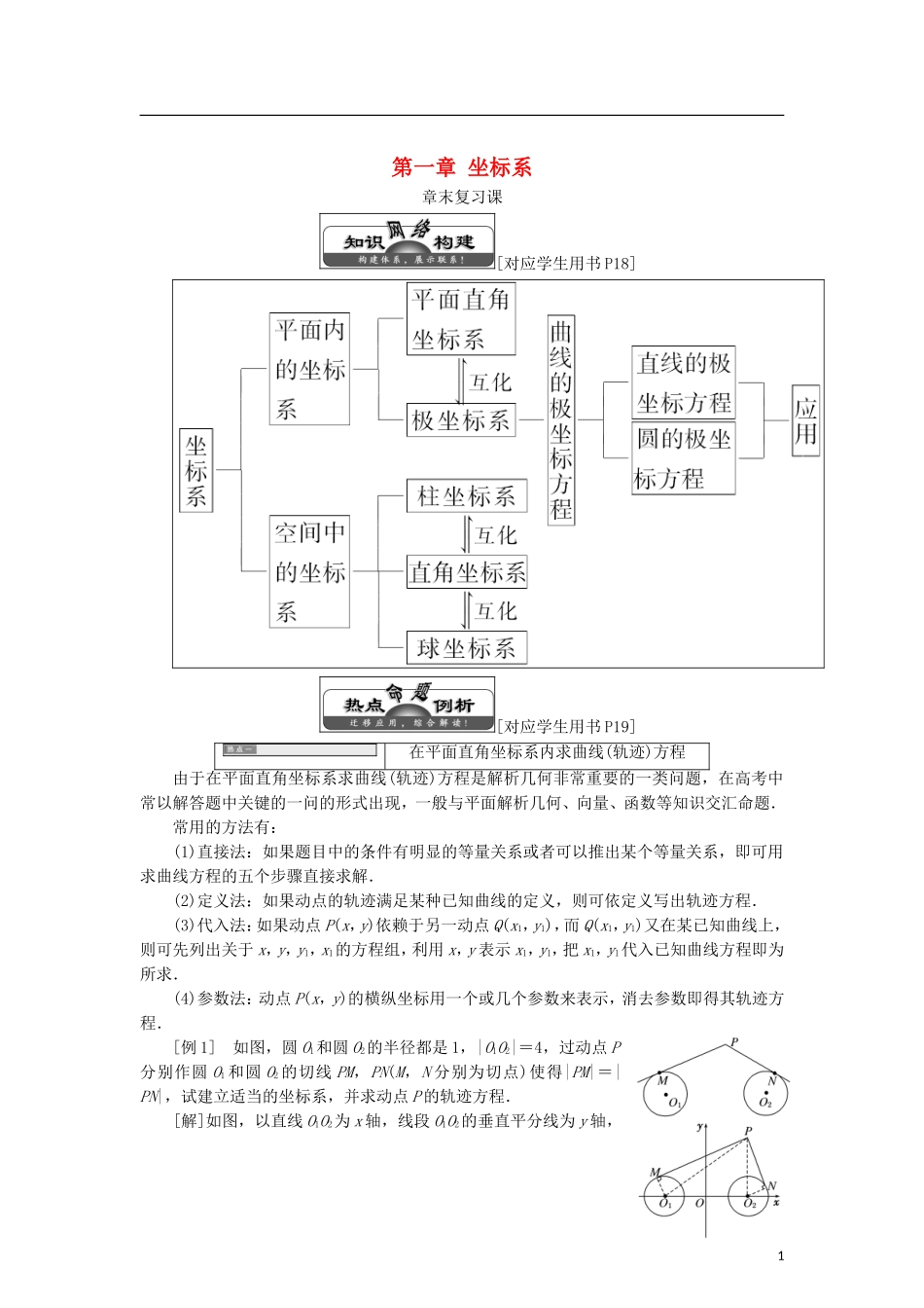 高中数学 第一章 坐标系章末复习课学案 北师大版选修4-4-北师大版高二选修4-4数学学案_第1页