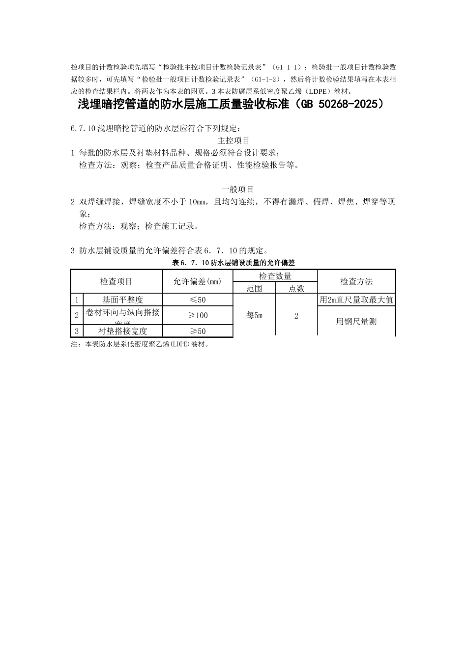 浅埋暗挖管道的防水层施工检验批质量验收记录_第2页