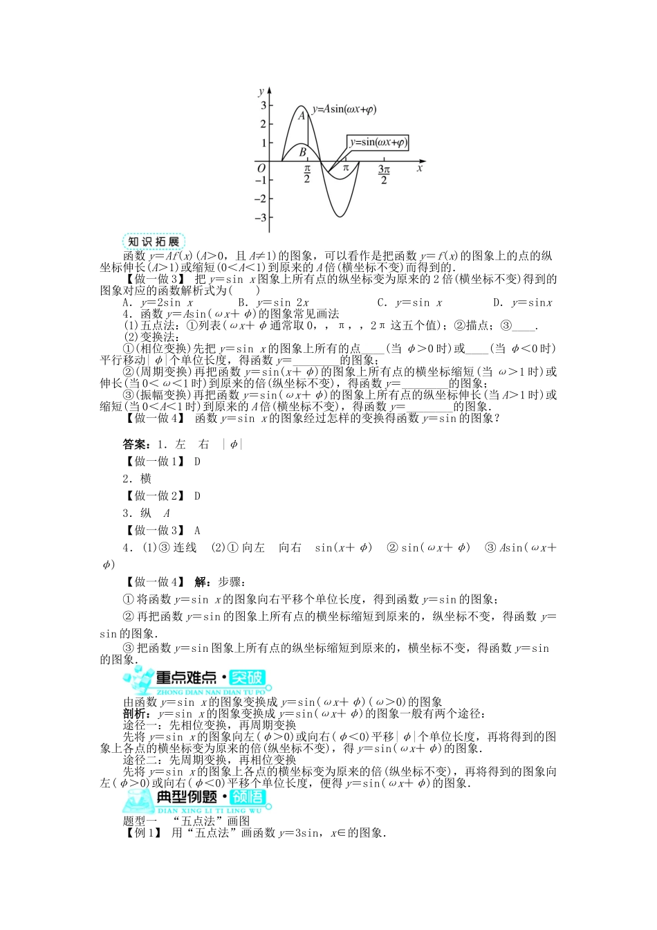 高中数学 第一章 三角函数 1.5 函数yAsin（ωxφ）的图象（第1课时）导学案 新人教A版必修4-新人教A版高一必修4数学学案_第2页