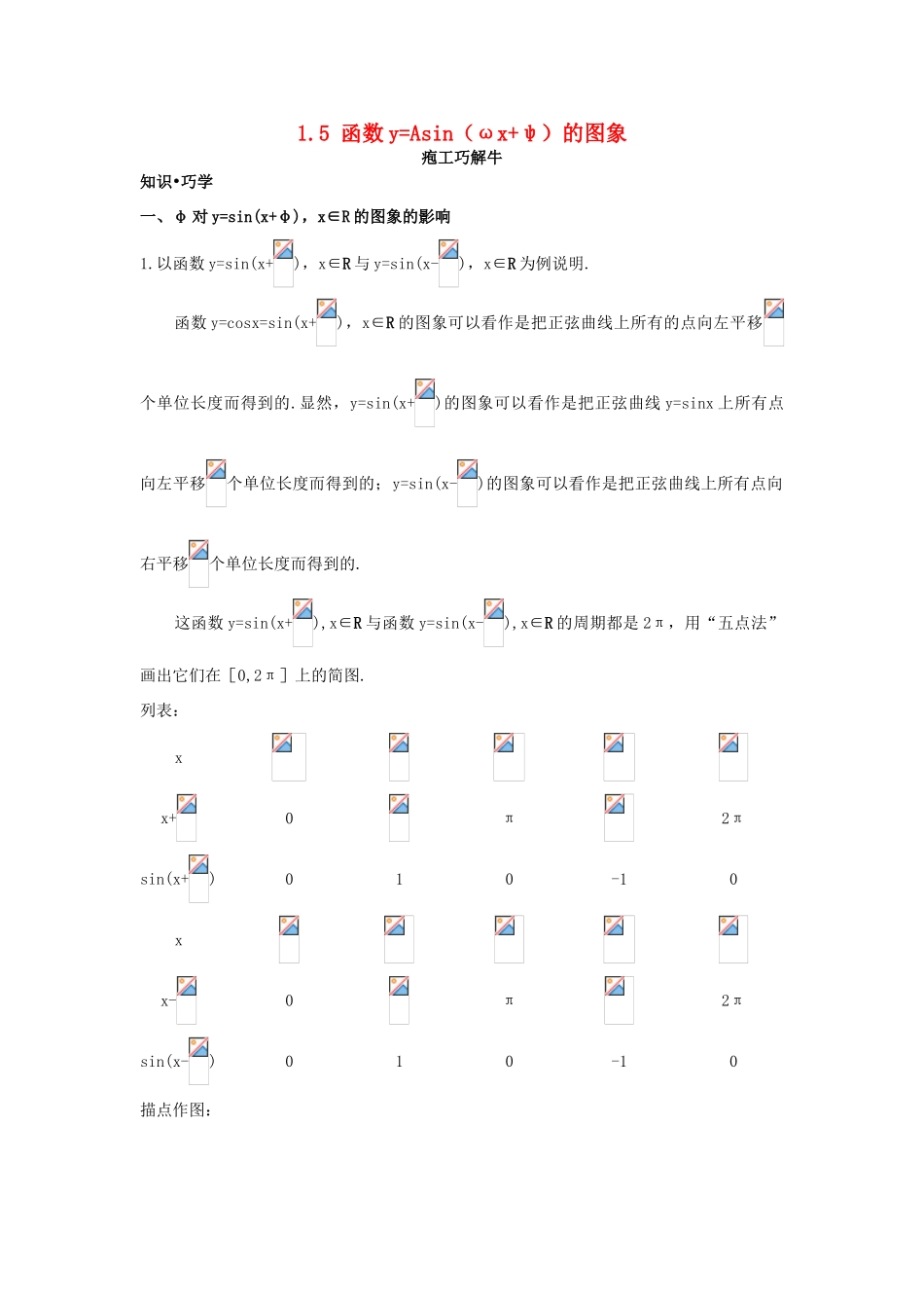 高中数学 第一章 三角函数 1.5 函数yAsin（ωxφ）的图象知识巧解学案 新人教A版必修4-新人教A版高一必修4数学学案_第1页