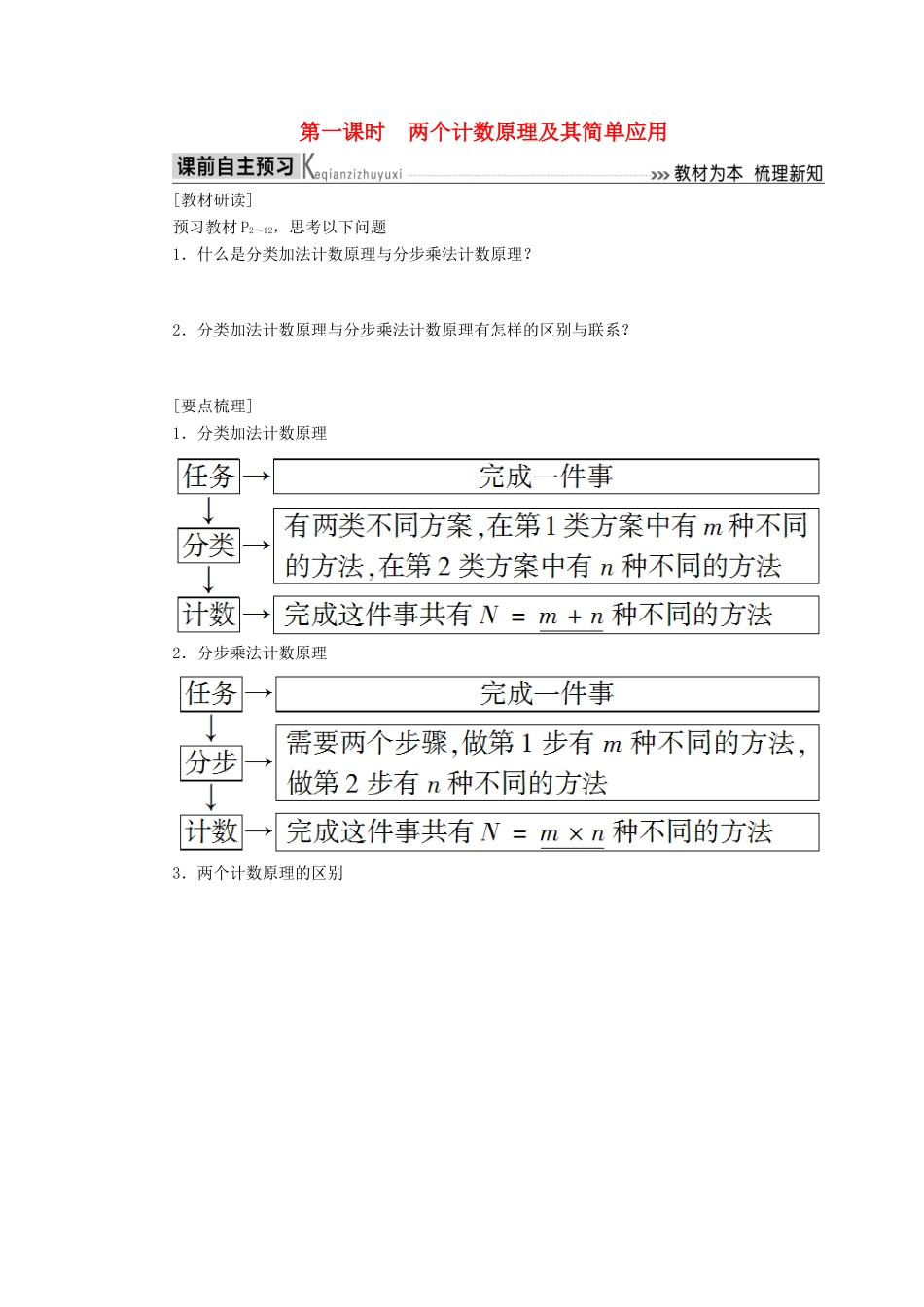 高中数学 第一章 计数原理 1.1 第一课时 两个计数原理及其简单应用 学案学案 新人教A版选修2-3-新人教A版高二选修2-3数学学案_第1页