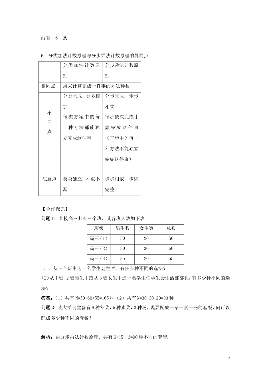 高中数学 第一章 计数原理 1.1 分类加法计数原理与分步乘法计数原理（1）导学案 新人教A版选修2-3-新人教A版高二选修2-3数学学案_第2页