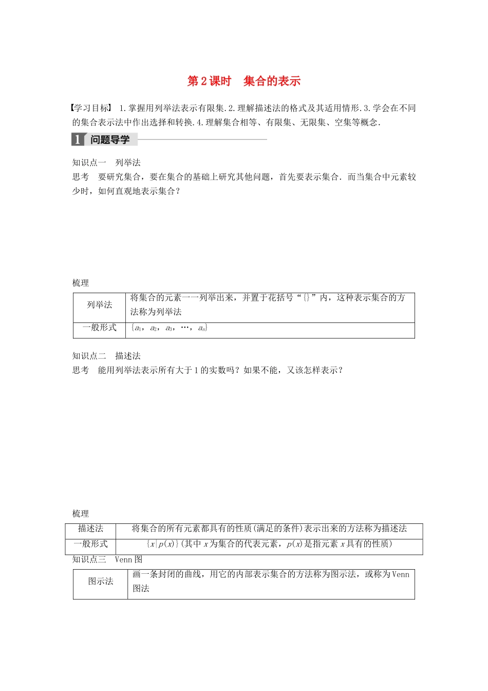 高中数学 第一章 集合与函数概念 1.1 第2课时 集合的表示学案 苏教版必修1-苏教版高一必修1数学学案_第1页