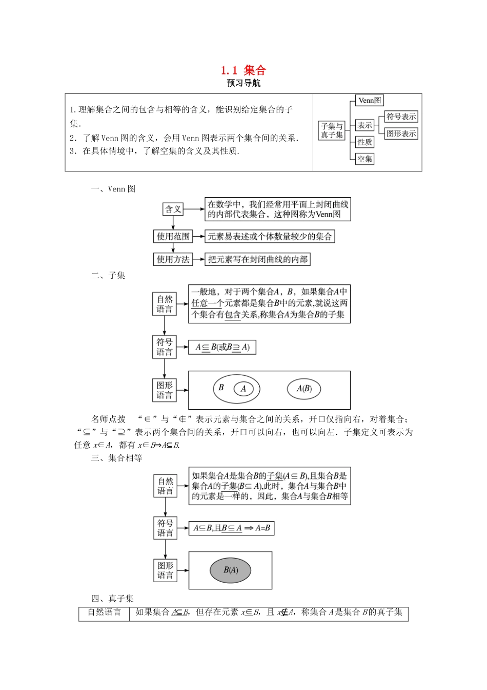 高中数学 第一章 集合与函数概念 1.1 集合第2课时预习导航学案 新人教A版必修1-新人教A版高一必修1数学学案_第1页