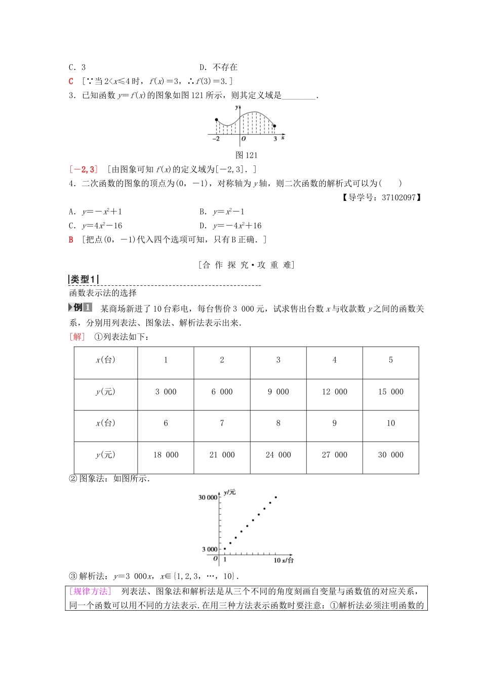 高中数学 第一章 集合与函数概念 1.2 函数及其表示 1.2.2 函数的表示法 第1课时 函数的表示法学案 新人教A版必修1-新人教A版高一必修1数学学案_第2页